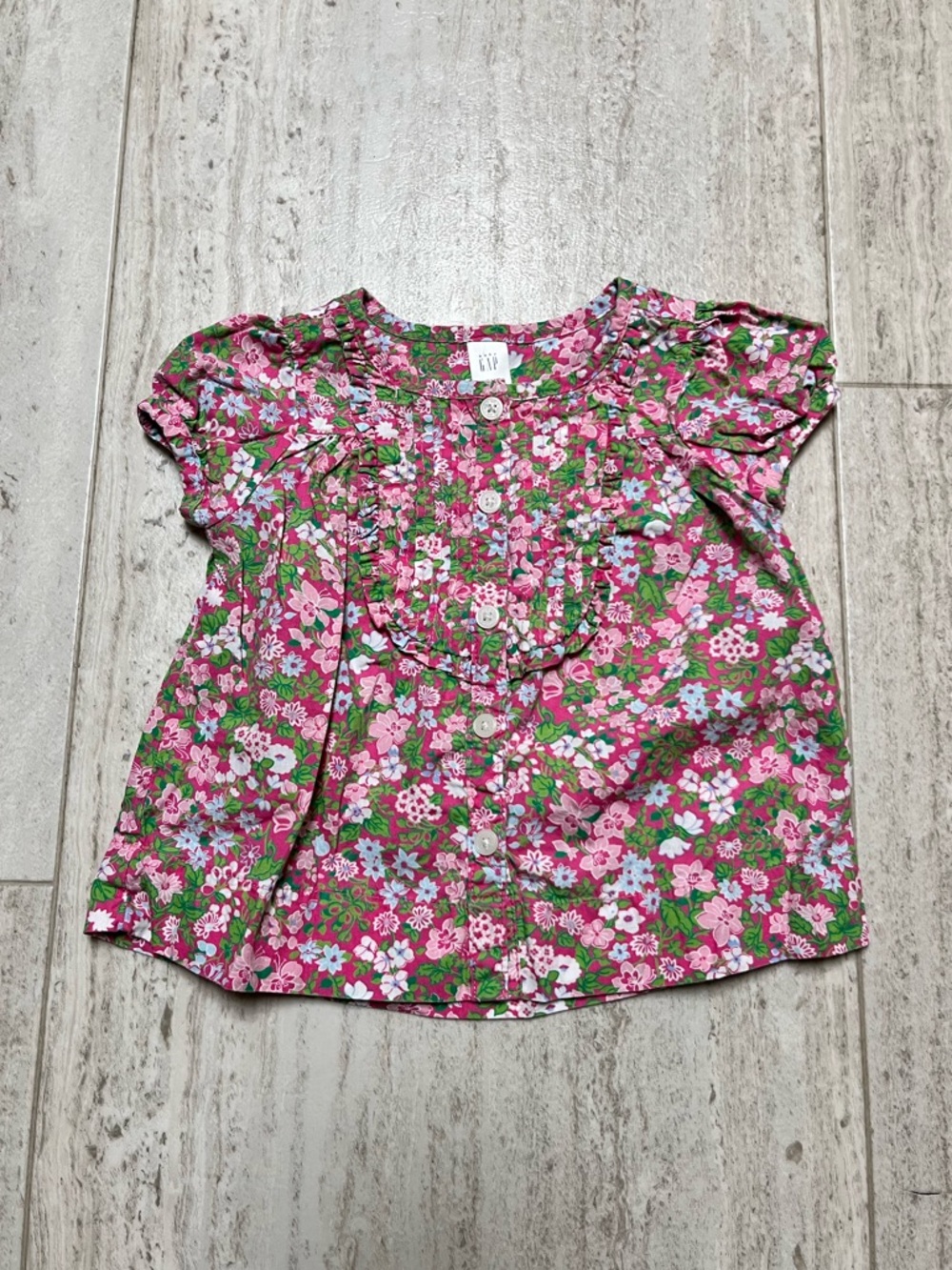 Baby Gap Pink Green Floral Blouse 100% Cotton 6-12M